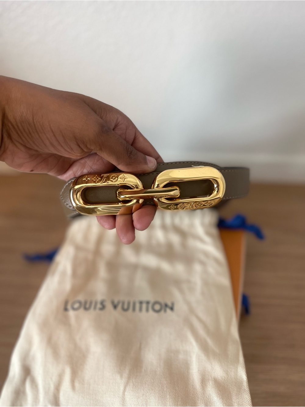 Louis Vuitton Reversible Belt with Gold Chain-Link Buckle